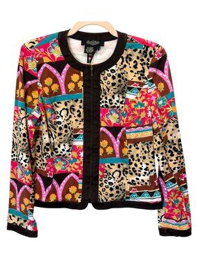 Peck & Peck Women's Zip Jacket Size 4 Floral & Animal Patchwork  print Vintage